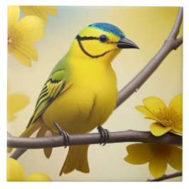 枝に止まった明るい黄色の松の鳥 タイル