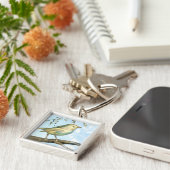 枝に止まった黄色い小鳥 キーホルダー (側面)