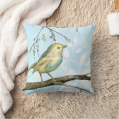 枝に止まった黄色い小鳥 クッション (ブランケット)