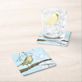 枝に止まった黄色い小鳥 スクエアペーパーコースター (インサイチュ)