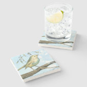 枝に止まった黄色い小鳥 ストーンコースター (横)