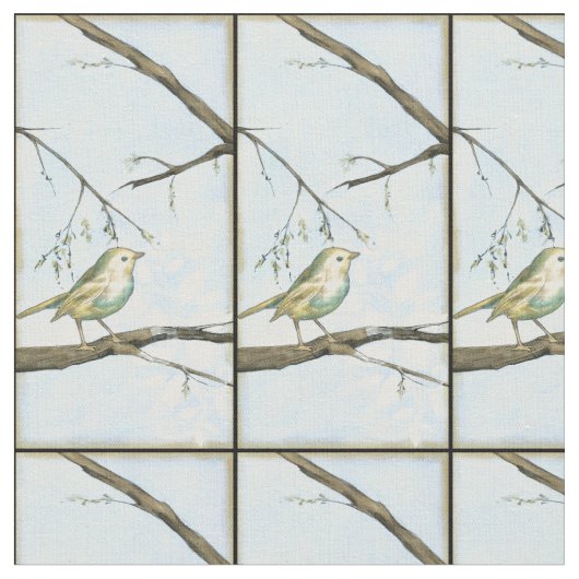 枝に止まった黄色い小鳥 ファブリック (クローズアップ)