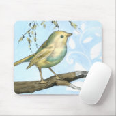 枝に止まった黄色い小鳥 マウスパッド (マウス)