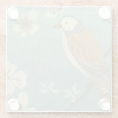 枝に止まった黄色、灰色、ベージュの鳥 ガラスコースター (裏面)