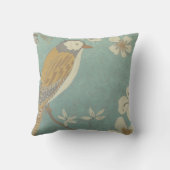 枝に止まった黄色、灰色、ベージュの鳥 クッション (裏面)