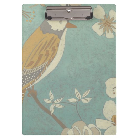 枝に止まった黄色、灰色、ベージュの鳥 クリップボード (正面)