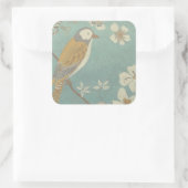 枝に止まった黄色、灰色、ベージュの鳥 スクエアシール (バッグ)