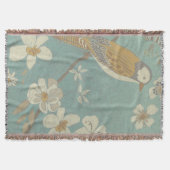 枝に止まった黄色、灰色、ベージュの鳥 スローブランケット (正面)