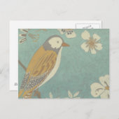 枝に止まった黄色、灰色、ベージュの鳥 ポストカード (正面/裏面)