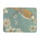 枝に止まった黄色、灰色、ベージュの鳥 マグネット (横)