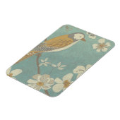 枝に止まった黄色、灰色、ベージュの鳥 マグネット (左側)