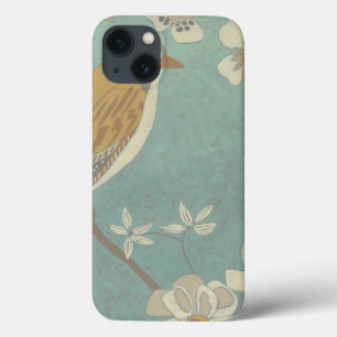 枝に止まった黄色、灰色、ベージュの鳥 iPhone 13ケース
