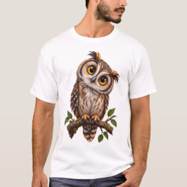 枝に止まるかわいいフクロウのイラストTシャツ Tシャツ