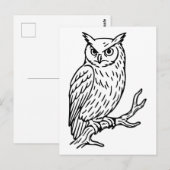 枝に止まるミミズクの線画 ポストカード (正面/裏面)