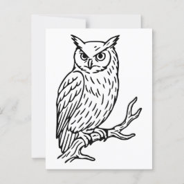 枝に止まるミミズクの線画 ポストカード