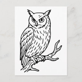 枝に止まるミミズクの線画 ポストカード