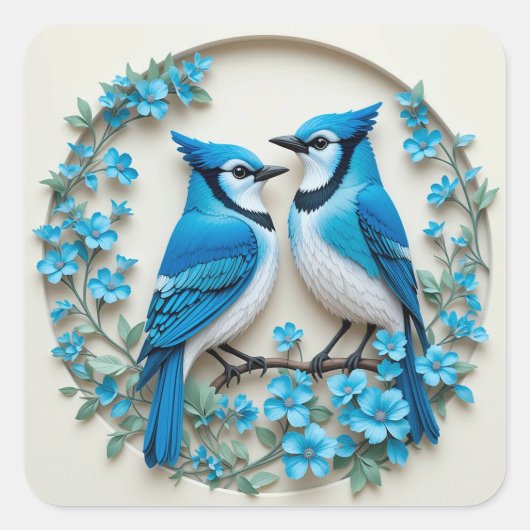 枝に止まるルリカイラギ 🐦 鮮やかな自然の鳥アート 🌿 スクエアシール (正面)