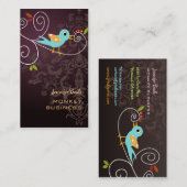 枝に止まるレトロな鳥 + メルロット 名刺 (正面/裏面)