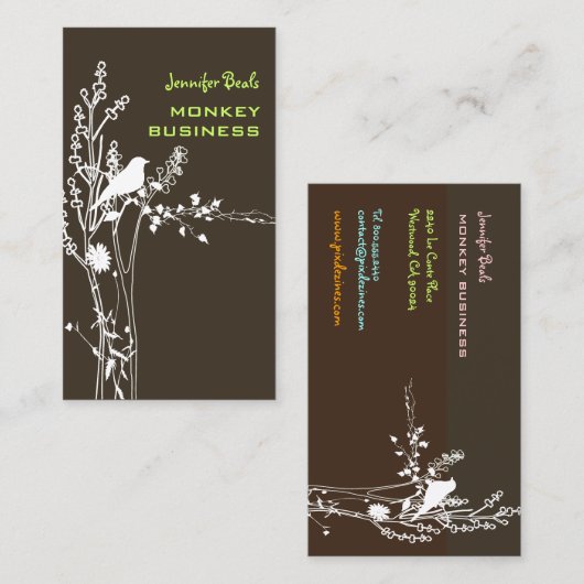枝に止まるレトロな鳥/DIY 背景/茶色 名刺 (正面/裏面)