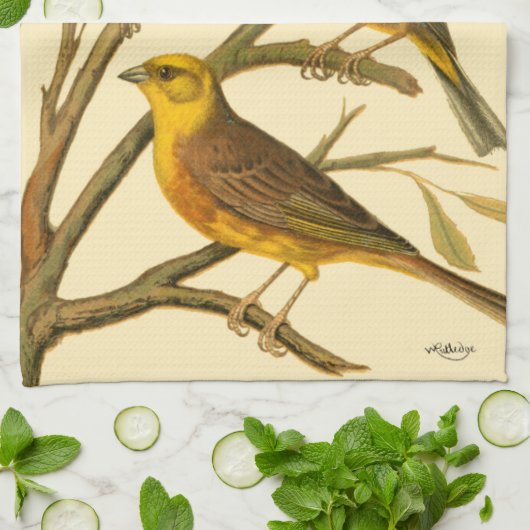 枝に止まる三羽の家畜 キッチンタオル (折り畳み)