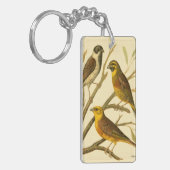 枝に止まる三羽の家畜 キーホルダー (正面左)