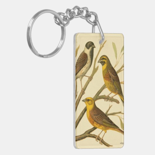 枝に止まる三羽の家畜 キーホルダー (正面左)