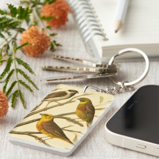 枝に止まる三羽の家畜 キーホルダー (正面右)