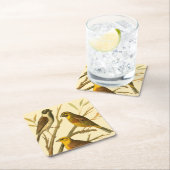 枝に止まる三羽の家畜 スクエアペーパーコースター (インサイチュ)