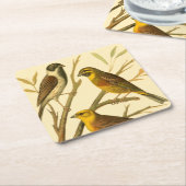 枝に止まる三羽の家畜 スクエアペーパーコースター (アングル)