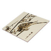 枝に止まる日本の鳥 - 茶色とベージュ タイル (側面)