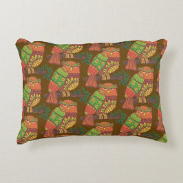 枝に止まる民俗芸術のフクロウの子供たち アクセントクッション