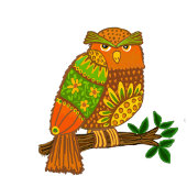 枝に止まる民俗芸術のフクロウの子供たち クッション