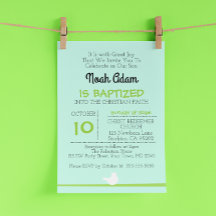 枝に止まる鳩の青い洗礼招待状