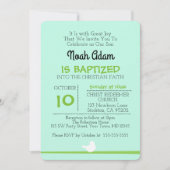 枝に止まる鳩の青い洗礼招待状 招待状 (正面)