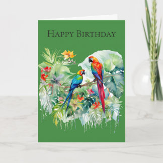 枝に止まる2羽のオウムの誕生日カード #1 カード