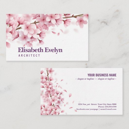 枝に美しい桜の花と落ちるp 名刺 (正面/裏面)