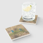 枝に美しい青い鳥を2羽 ストーンコースター (横)