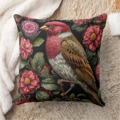 枝に花を付けて座る鳥 クッション (ブランケット)