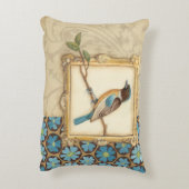 枝に茶色と青の鳥が顔を上げる アクセントクッション (裏面(縦))