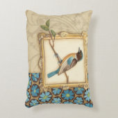 枝に茶色と青の鳥が顔を上げる アクセントクッション (正面(垂直))