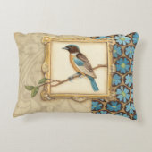 枝に茶色と青の鳥が顔を上げる アクセントクッション (裏面)