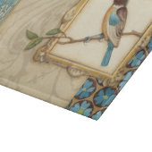 枝に茶色と青の鳥が顔を上げる カッティングボード (角)