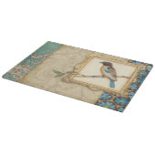 枝に茶色と青の鳥が顔を上げる カッティングボード (角)