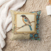 枝に茶色と青の鳥が顔を上げる クッション (ブランケット)