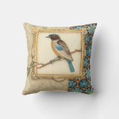 枝に茶色と青の鳥が顔を上げる クッション (裏面)