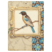 枝に茶色と青の鳥が顔を上げる クリップボード (裏面)