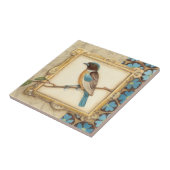 枝に茶色と青の鳥が顔を上げる タイル (側面)