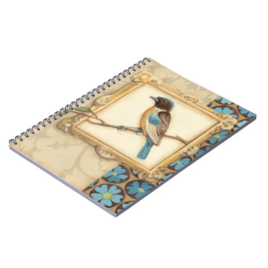 枝に茶色と青の鳥が顔を上げる ノートブック (左側)