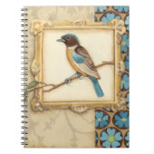 枝に茶色と青の鳥が顔を上げる ノートブック (正面)