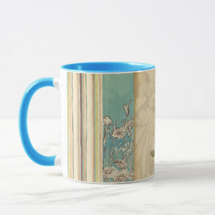 枝に茶色と青の鳥が顔を上げる マグカップ